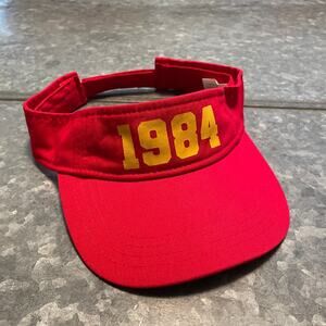 1984 Visor Hat Cap Cotton Red Yellow Vintage 80s Retro Mom Dad Tennis Preppy
